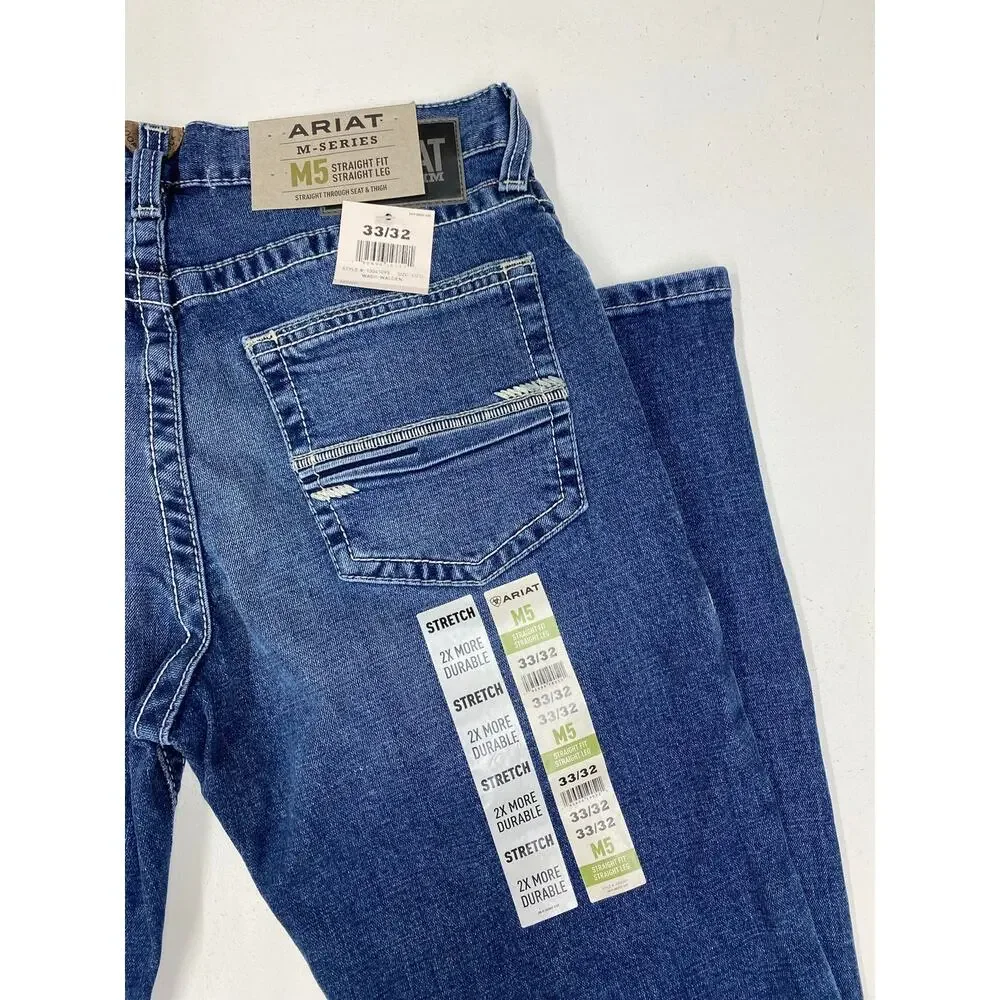 NEW Men Ariat M5 Marston Straight Leg Walden denim blue jeans, 33/32